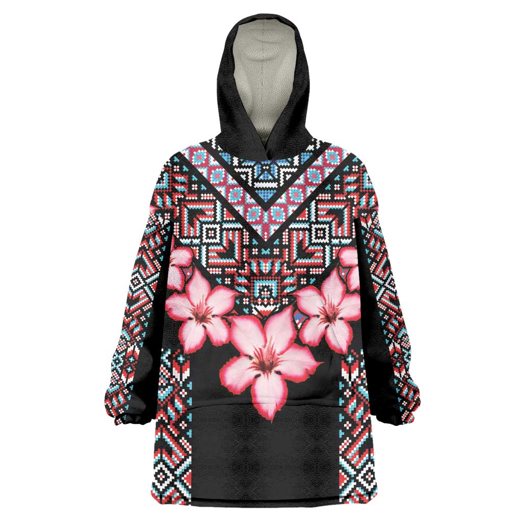Afro Adenium Multiflorum Flowers Wearable Blanket Hoodie Mix Native Tribal Pattern LT9