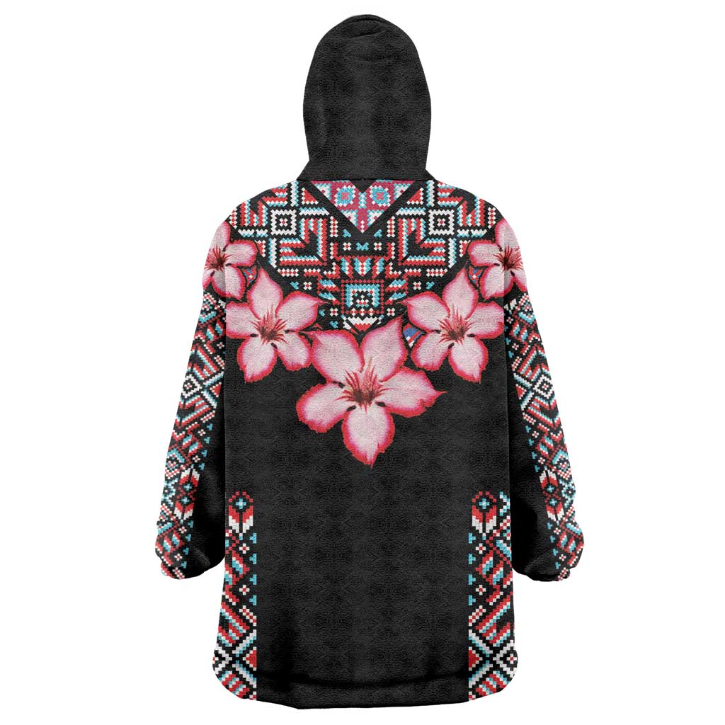 Afro Adenium Multiflorum Flowers Wearable Blanket Hoodie Mix Native Tribal Pattern LT9