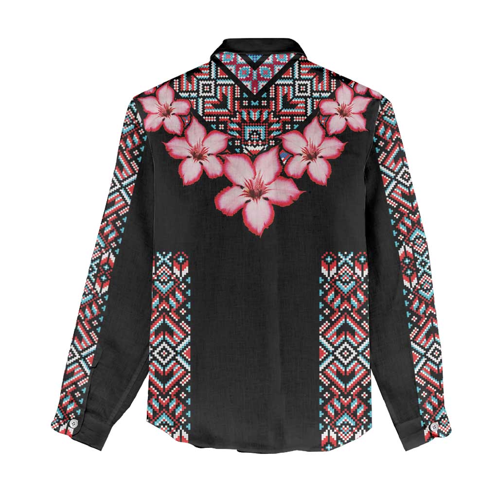 Afro Adenium Multiflorum Flowers Women Casual Shirt Mix Native Tribal Pattern LT9