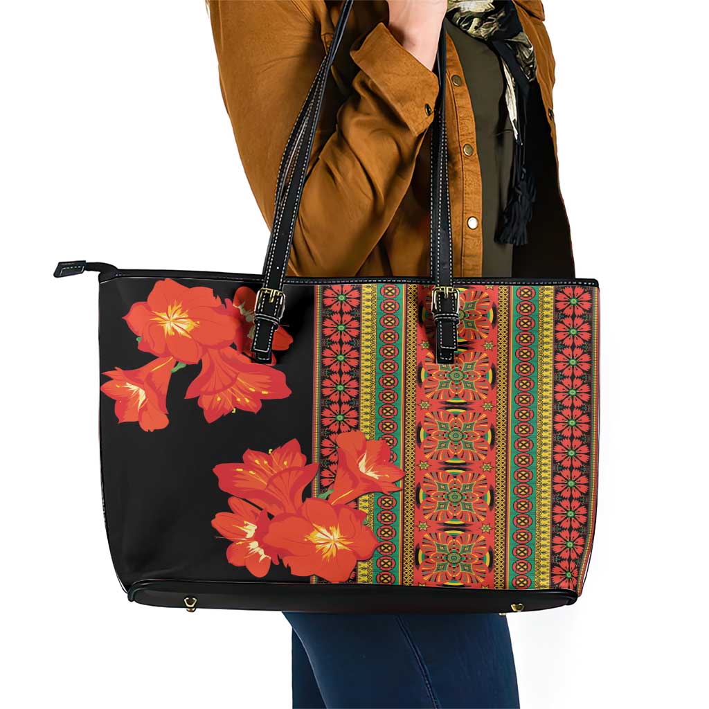 Africa Beauty Clivia Miniata Flowers Leather Tote Bag LT9