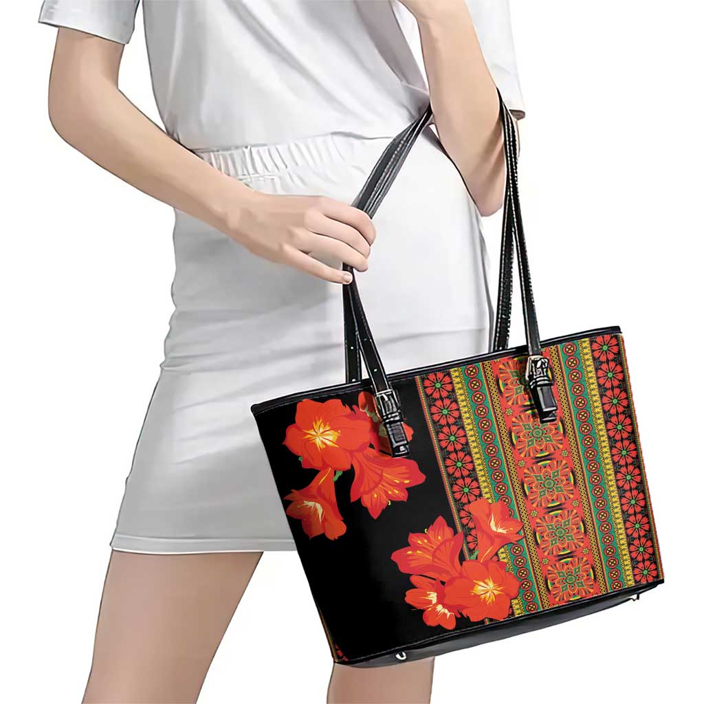 Africa Beauty Clivia Miniata Flowers Leather Tote Bag LT9