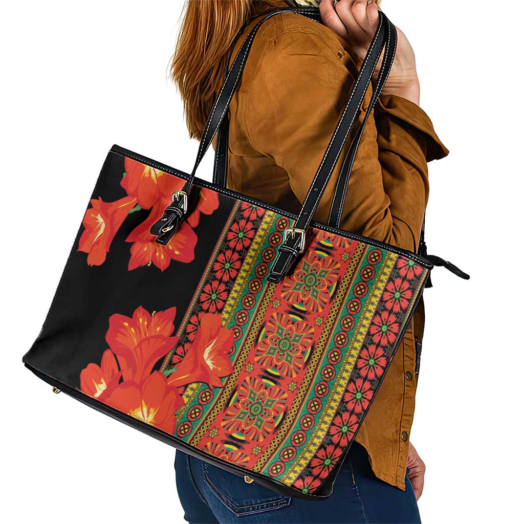 Africa Beauty Clivia Miniata Flowers Leather Tote Bag LT9