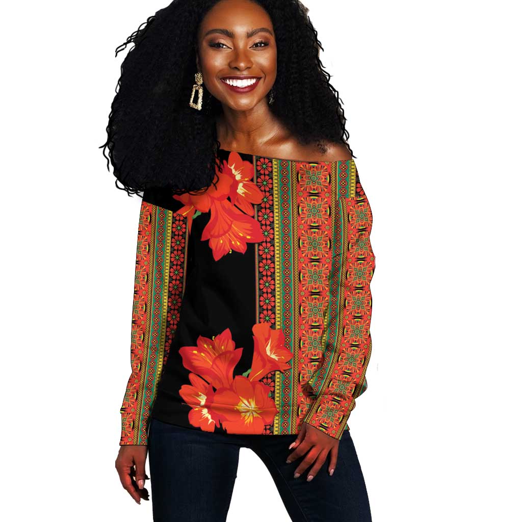 Afro Beauty Clivia Miniata Flowers Off Shoulder Sweater LT9