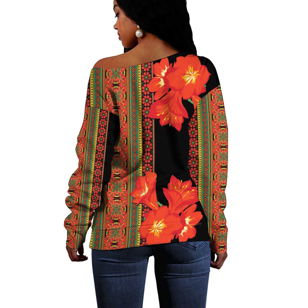 Afro Beauty Clivia Miniata Flowers Off Shoulder Sweater LT9