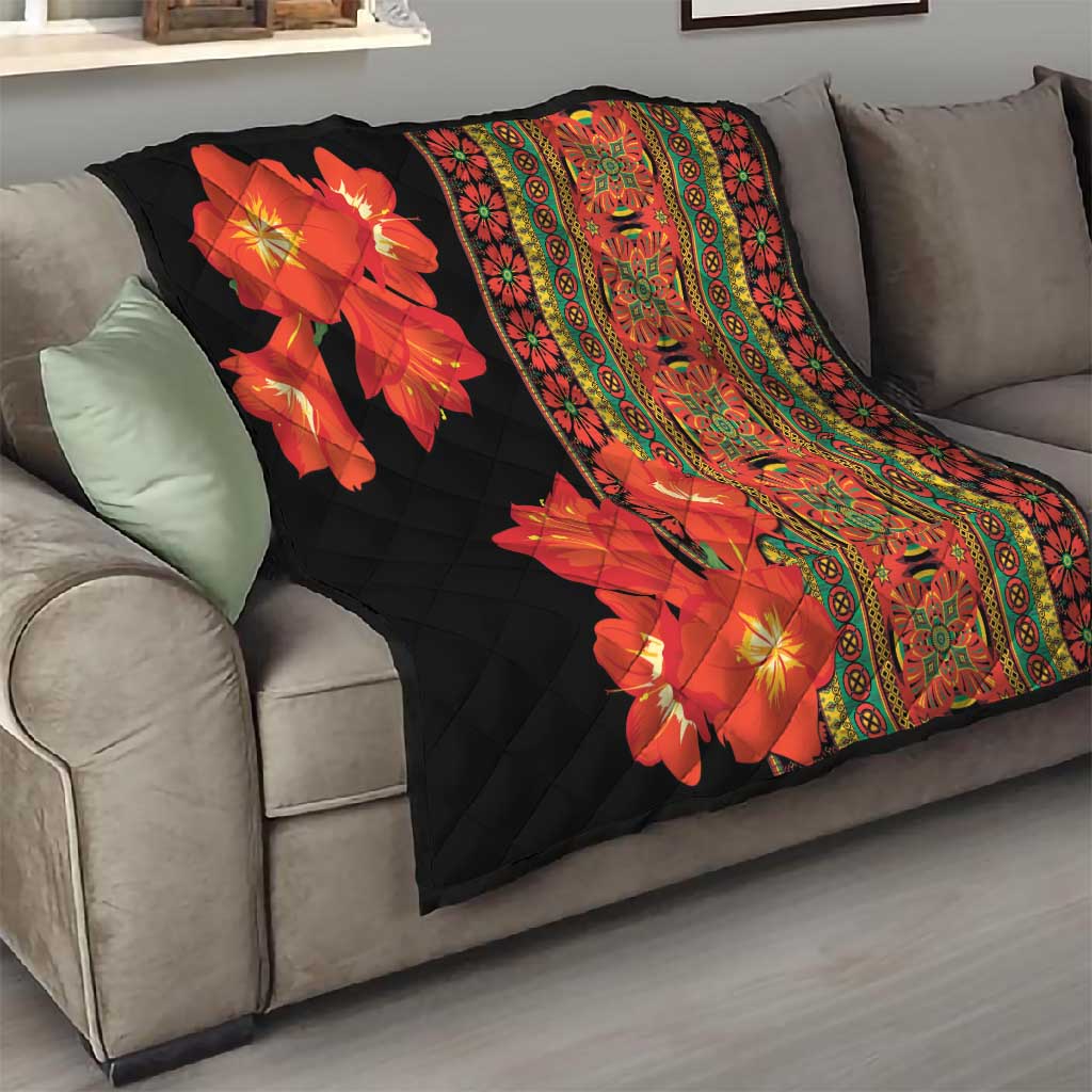 Afro Beauty Clivia Miniata Flowers Quilt LT9