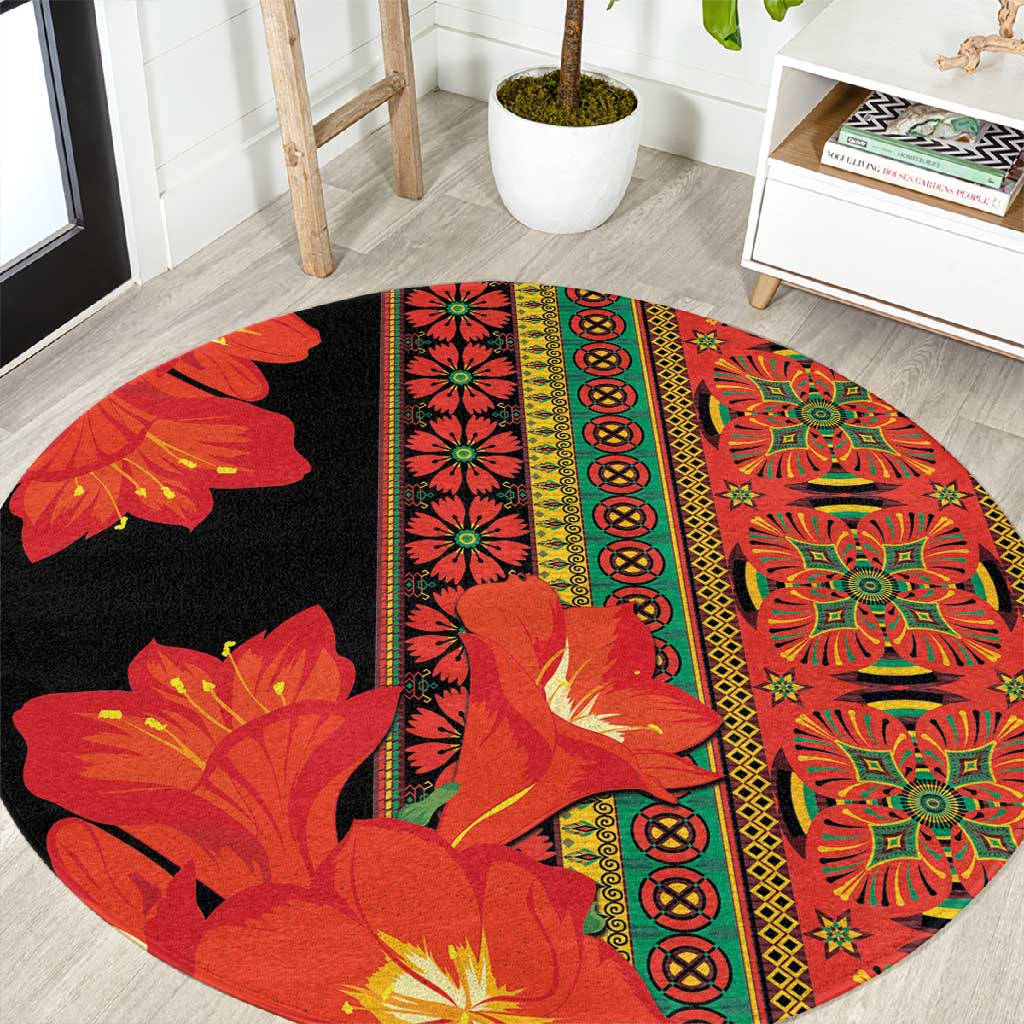 Afro Beauty Clivia Miniata Flowers Round Carpet LT9