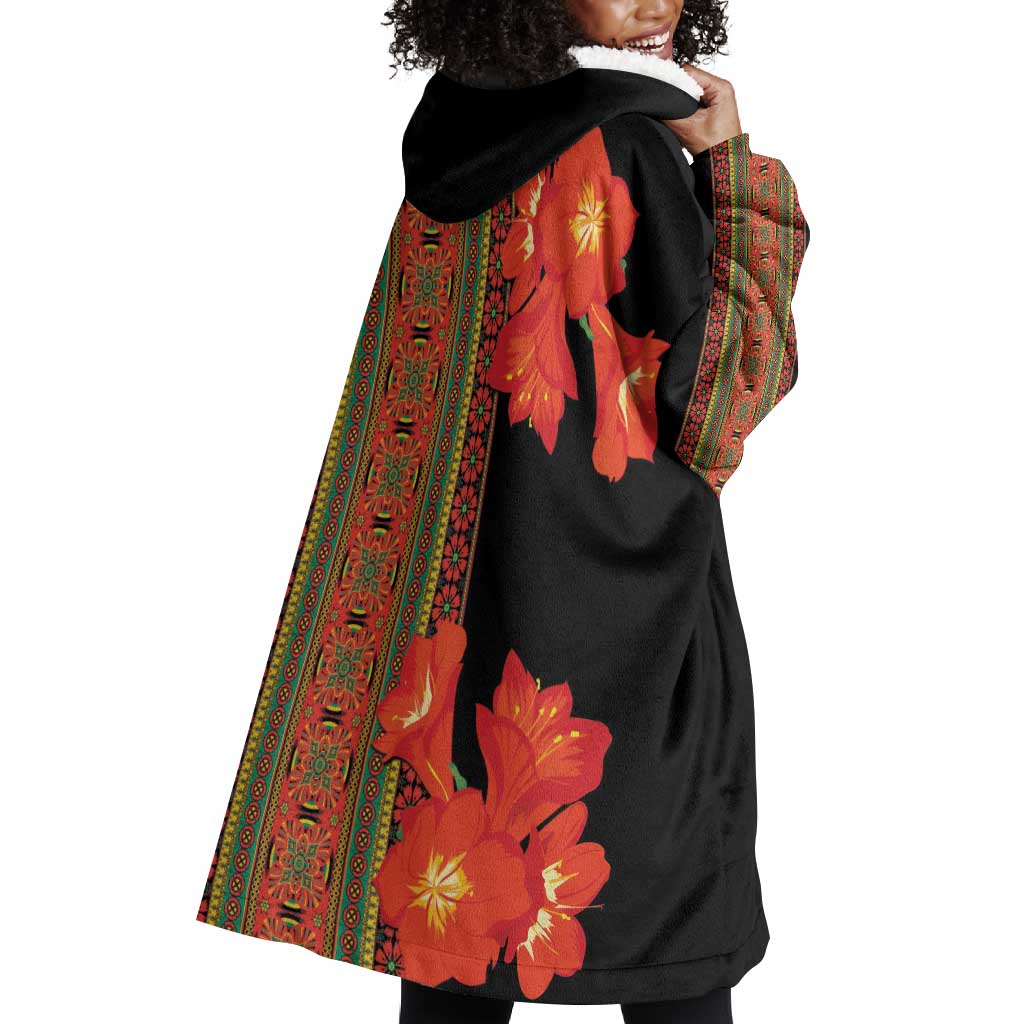 Afro Beauty Clivia Miniata Flowers Wearable Blanket Hoodie LT9