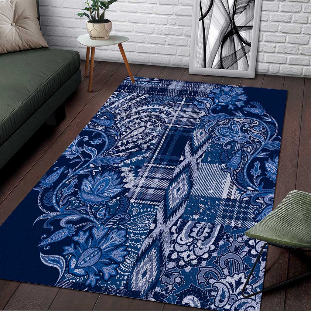 Afro Floral mix Maasai Shuka Area Rug Blue Moitf LT9