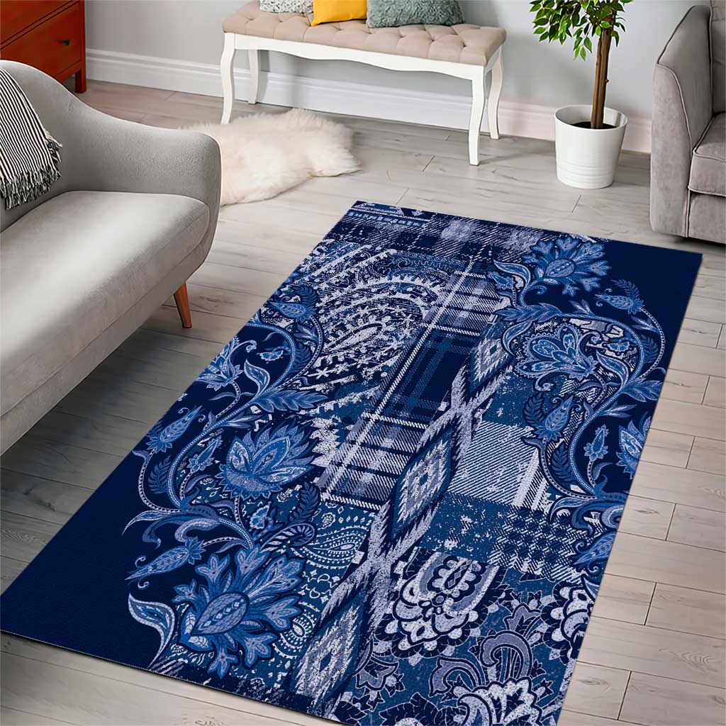 Afro Floral mix Maasai Shuka Area Rug Blue Moitf LT9