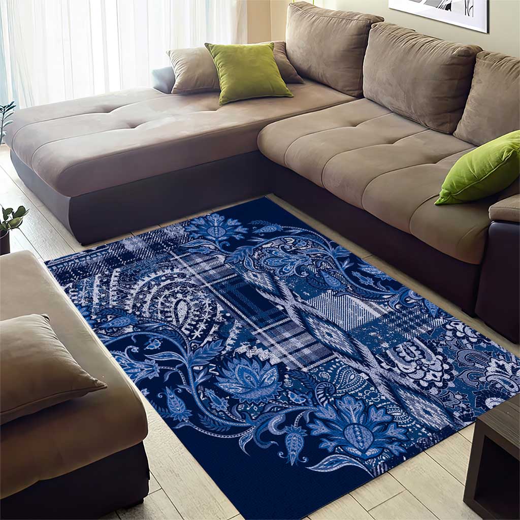 Afro Floral mix Maasai Shuka Area Rug Blue Moitf LT9