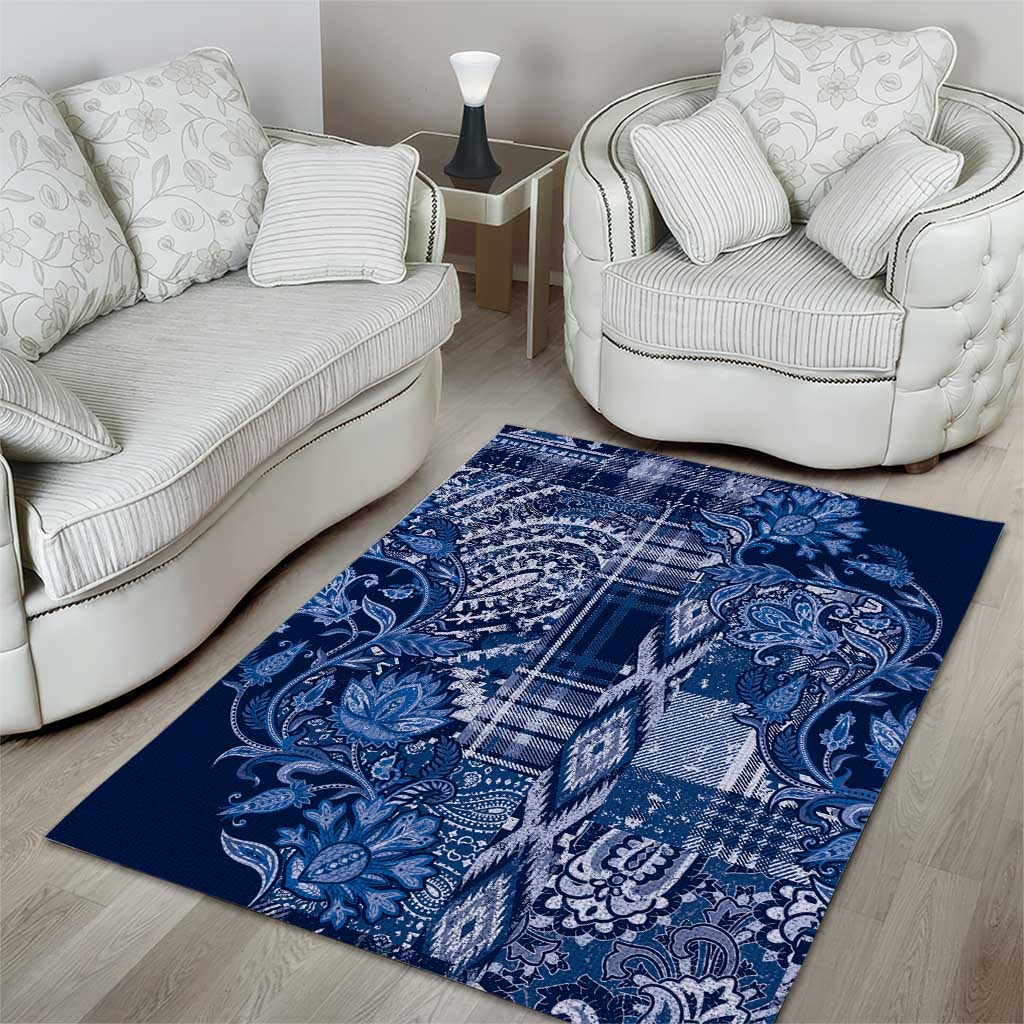 Afro Floral mix Maasai Shuka Area Rug Blue Moitf LT9