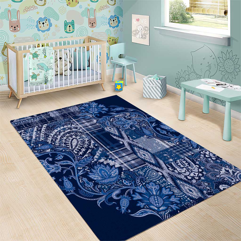 Afro Floral mix Maasai Shuka Area Rug Blue Moitf LT9
