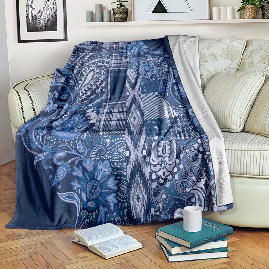 Afro Floral mix Maasai Shuka Blanket Blue Moitf LT9
