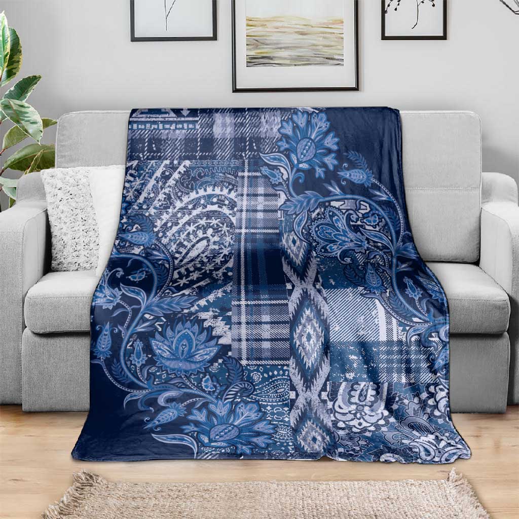 Afro Floral mix Maasai Shuka Blanket Blue Moitf LT9