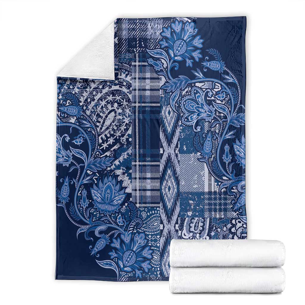 Afro Floral mix Maasai Shuka Blanket Blue Moitf LT9