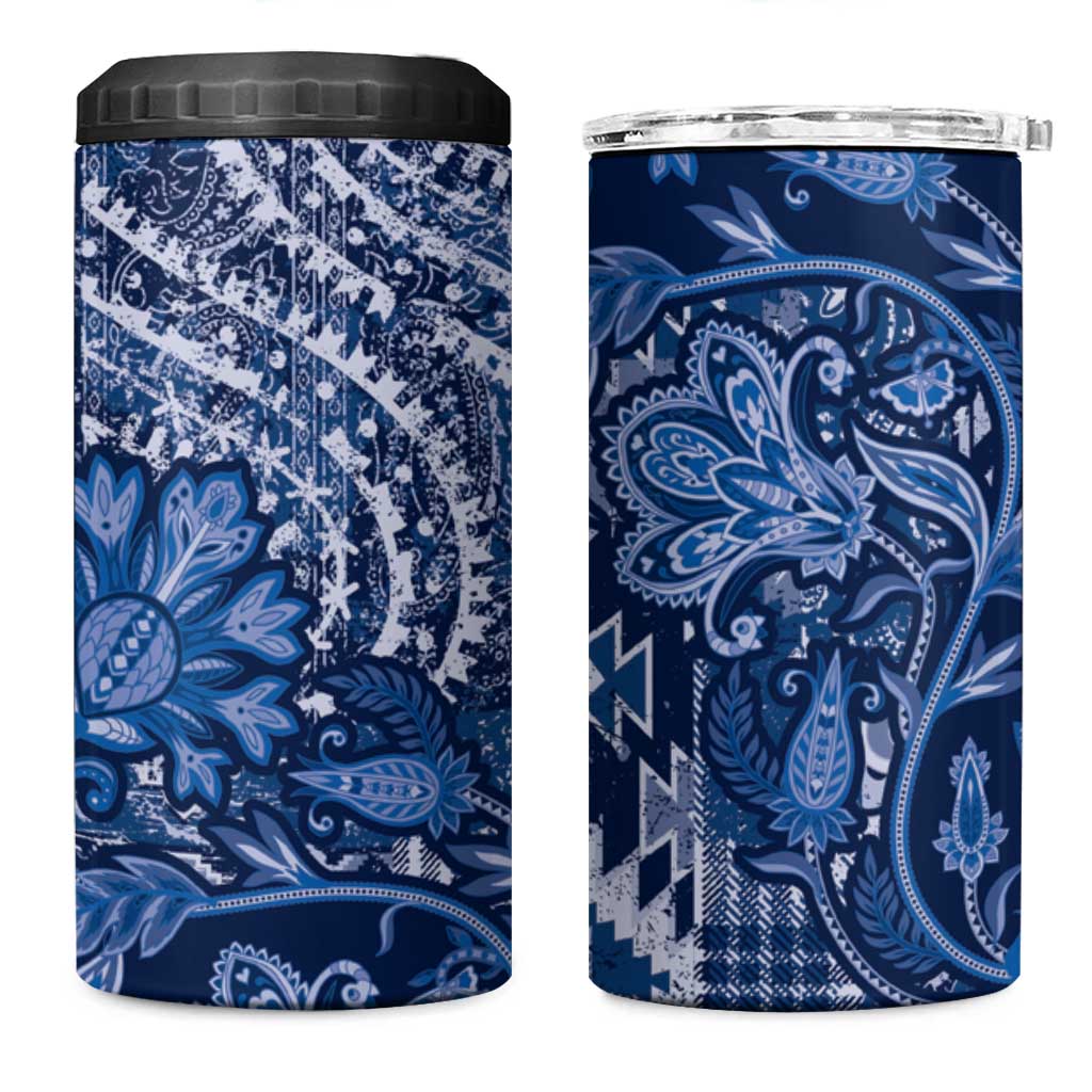 Afro Floral mix Maasai Shuka 4 in 1 Can Cooler Tumbler Blue Moitf LT9