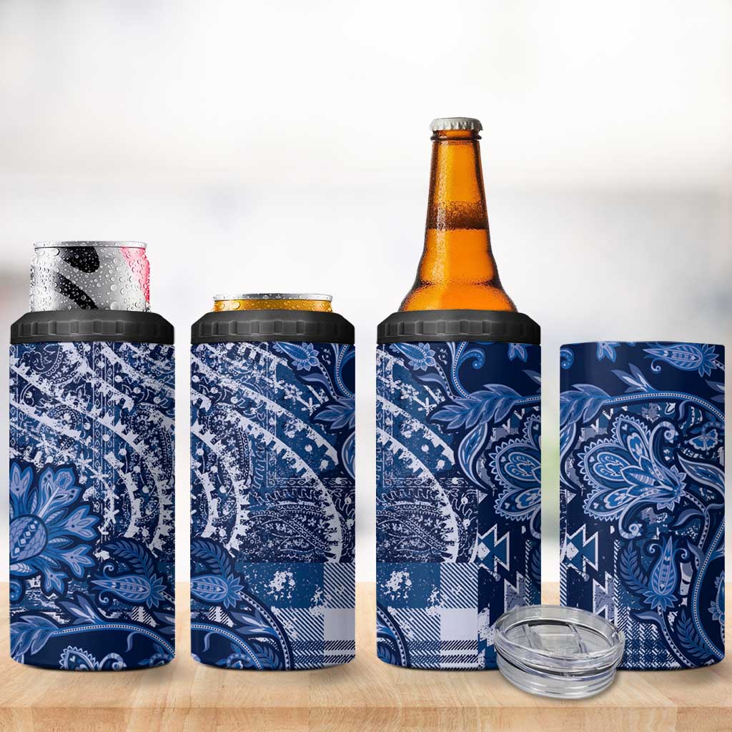Afro Floral mix Maasai Shuka 4 in 1 Can Cooler Tumbler Blue Moitf LT9