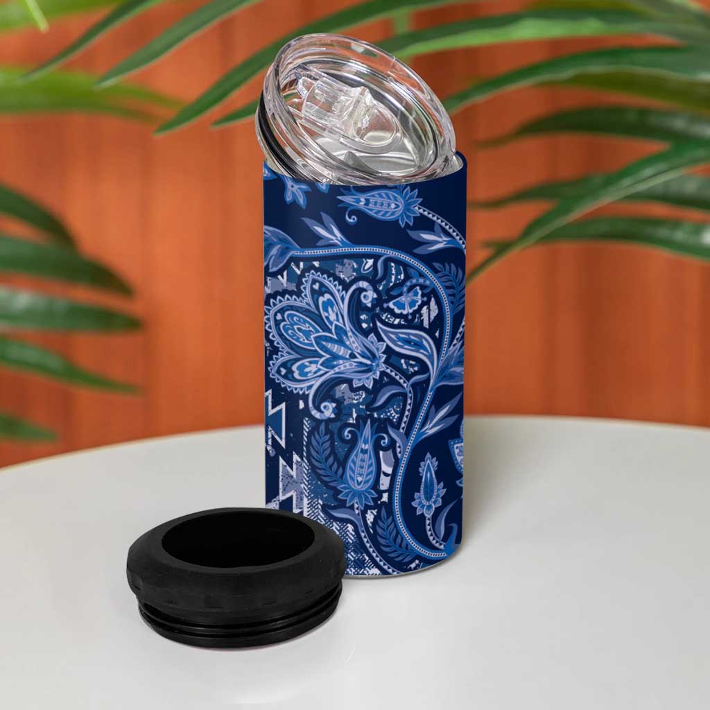 Afro Floral mix Maasai Shuka 4 in 1 Can Cooler Tumbler Blue Moitf LT9