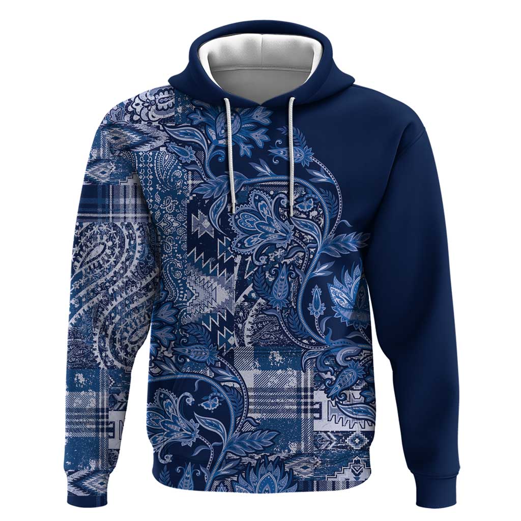 Africa Floral mix Maasai Shuka Hoodie Blue Moitf LT9