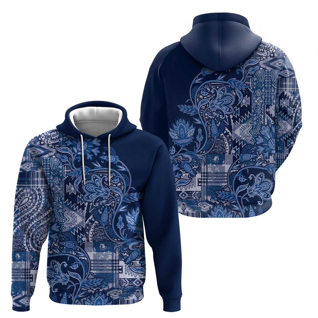 Africa Floral mix Maasai Shuka Hoodie Blue Moitf LT9