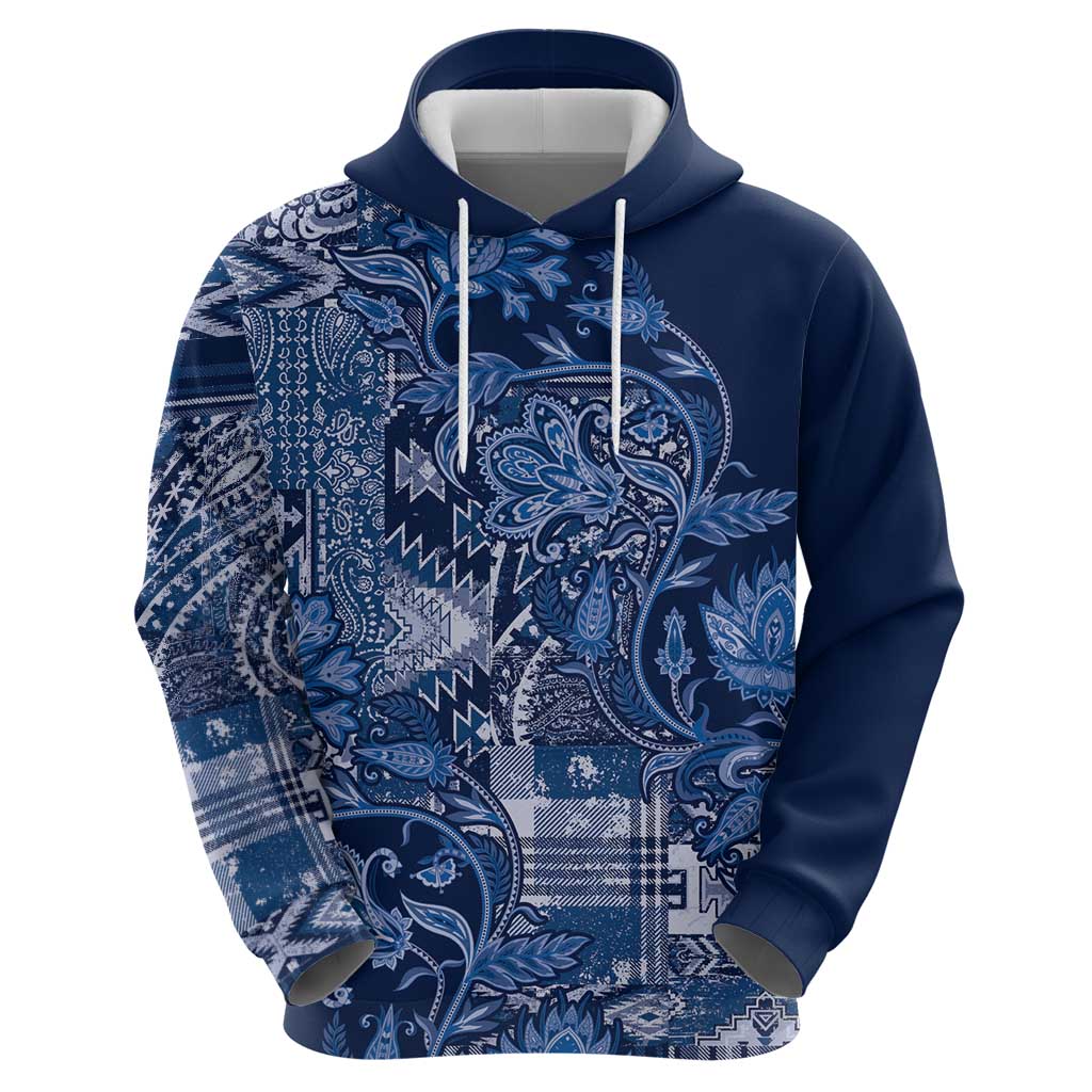 Africa Floral mix Maasai Shuka Hoodie Blue Moitf LT9