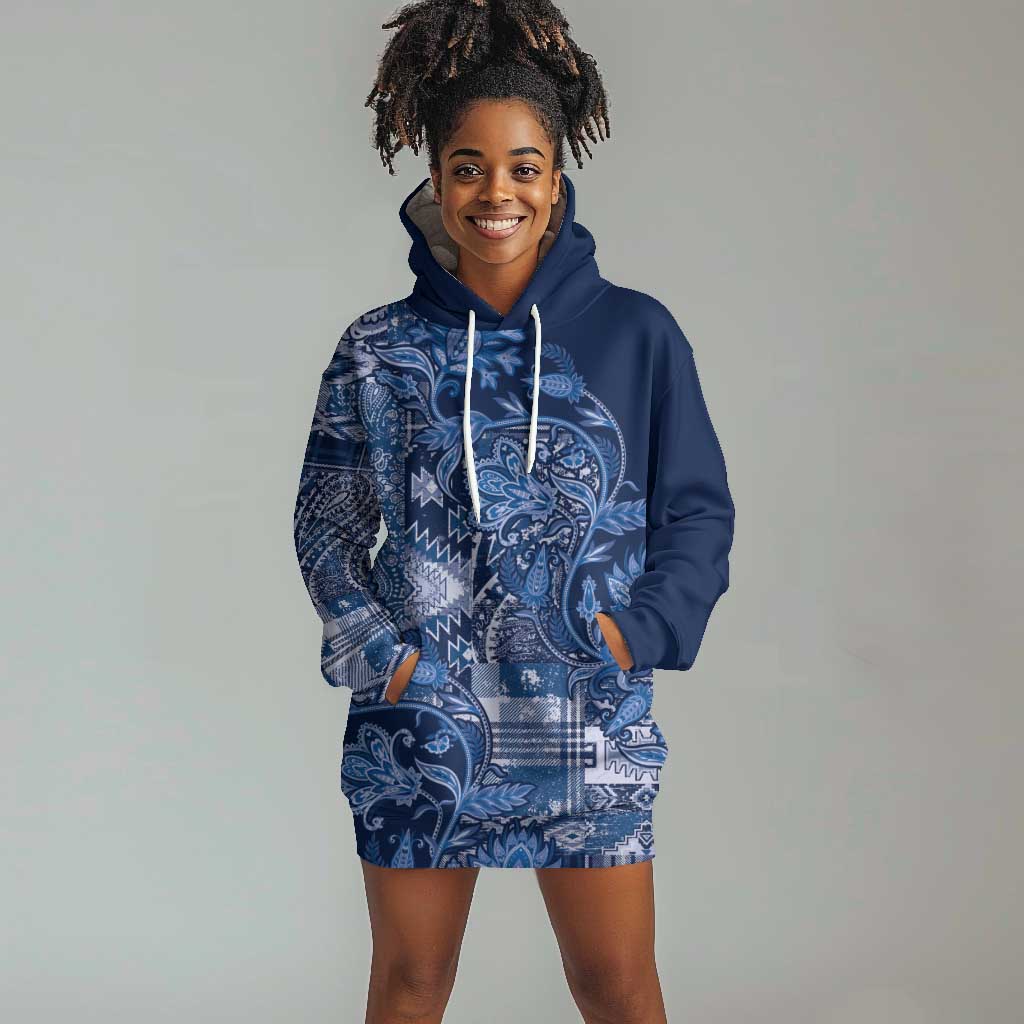 Afro Floral mix Maasai Shuka Hoodie Dress Blue Moitf LT9