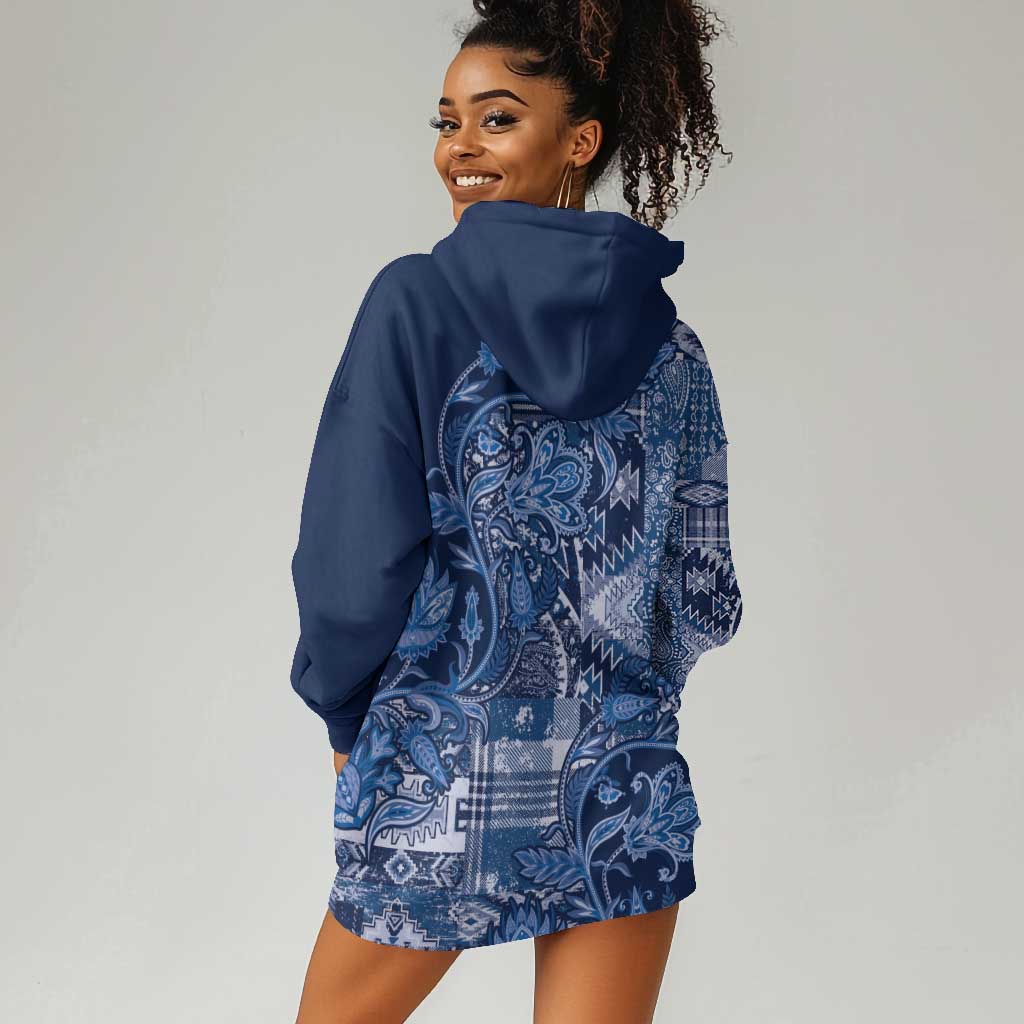 Afro Floral mix Maasai Shuka Hoodie Dress Blue Moitf LT9
