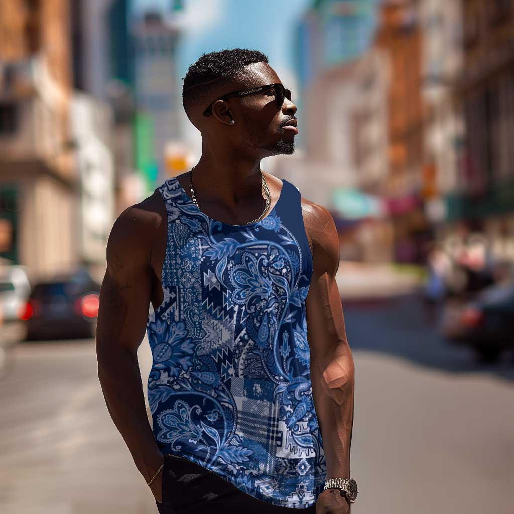 Afro Floral mix Maasai Shuka Men Tank Top Blue Moitf LT9