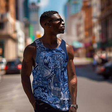 Afro Floral mix Maasai Shuka Men Tank Top Blue Moitf LT9