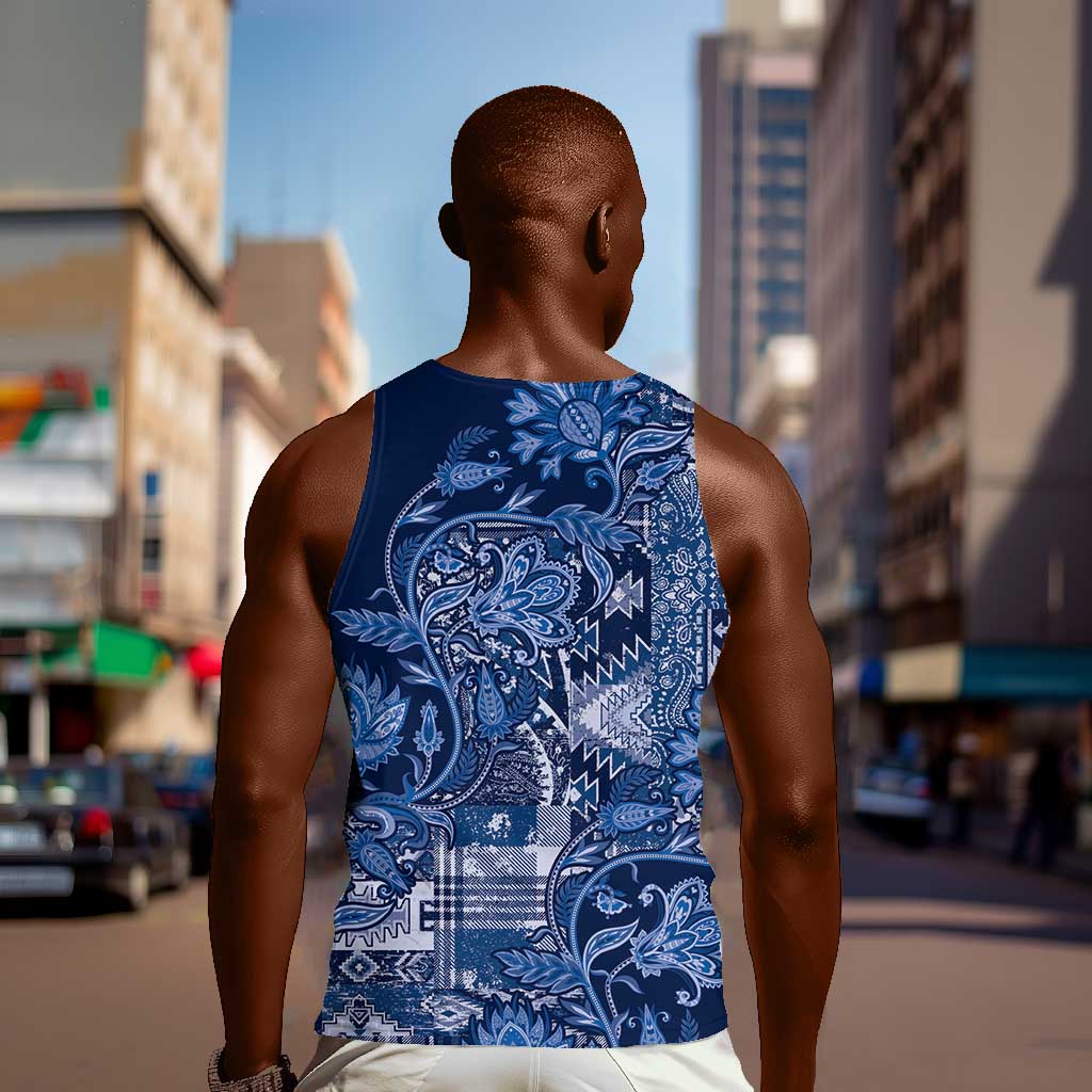Afro Floral mix Maasai Shuka Men Tank Top Blue Moitf LT9