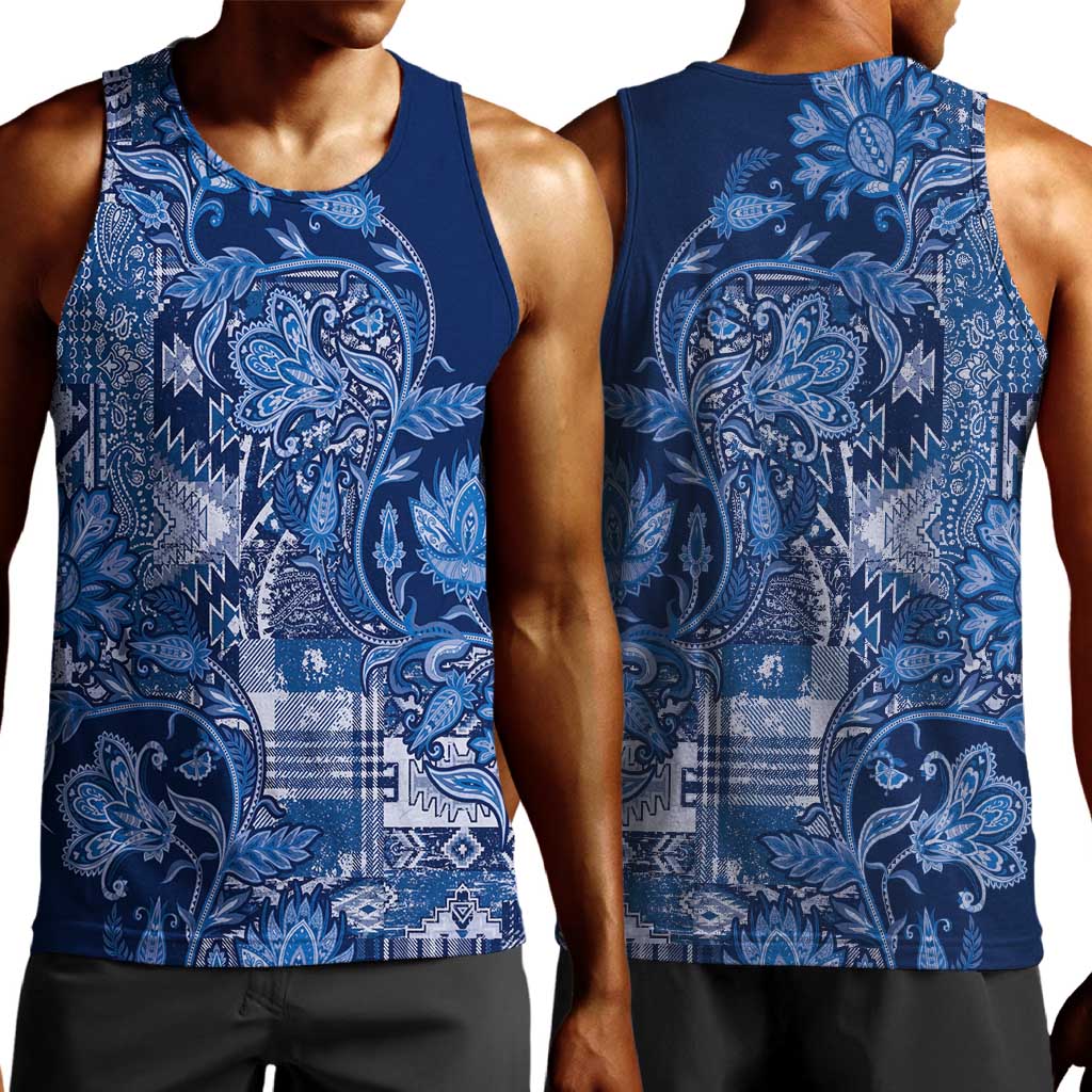Afro Floral mix Maasai Shuka Men Tank Top Blue Moitf LT9