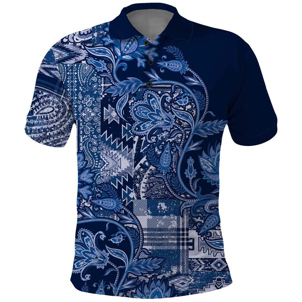 Africa Floral mix Maasai Shuka Polo Shirt Blue Moitf LT9