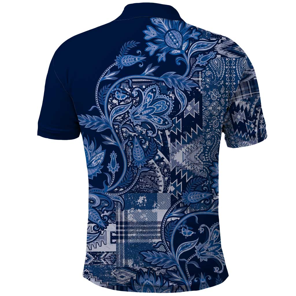 Africa Floral mix Maasai Shuka Polo Shirt Blue Moitf LT9