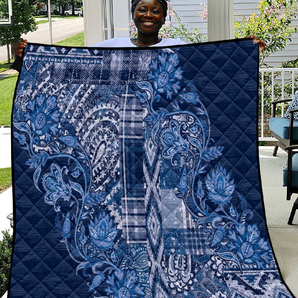 Afro Floral mix Maasai Shuka Quilt Blue Moitf LT9