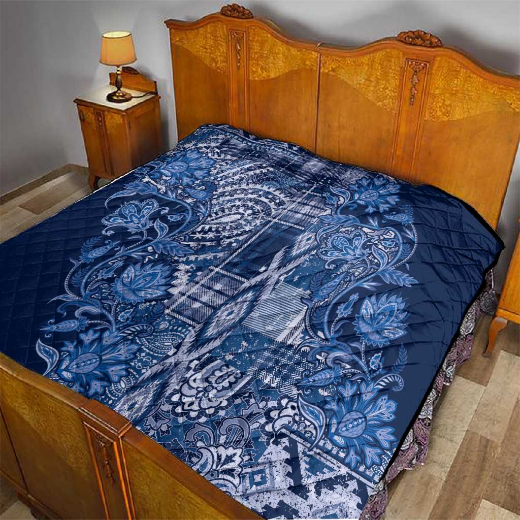 Afro Floral mix Maasai Shuka Quilt Blue Moitf LT9