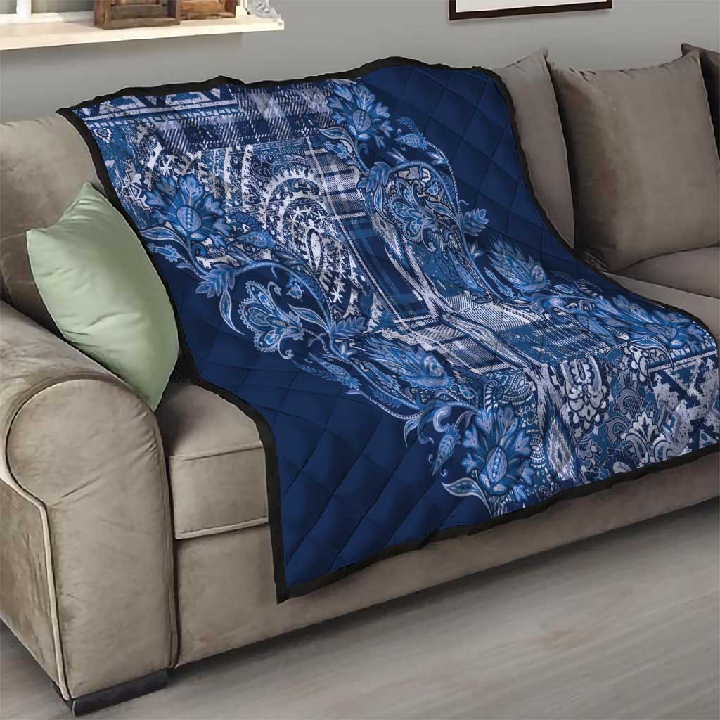 Afro Floral mix Maasai Shuka Quilt Blue Moitf LT9