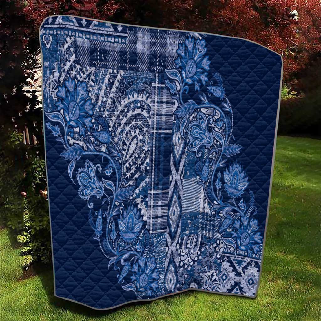 Afro Floral mix Maasai Shuka Quilt Blue Moitf LT9