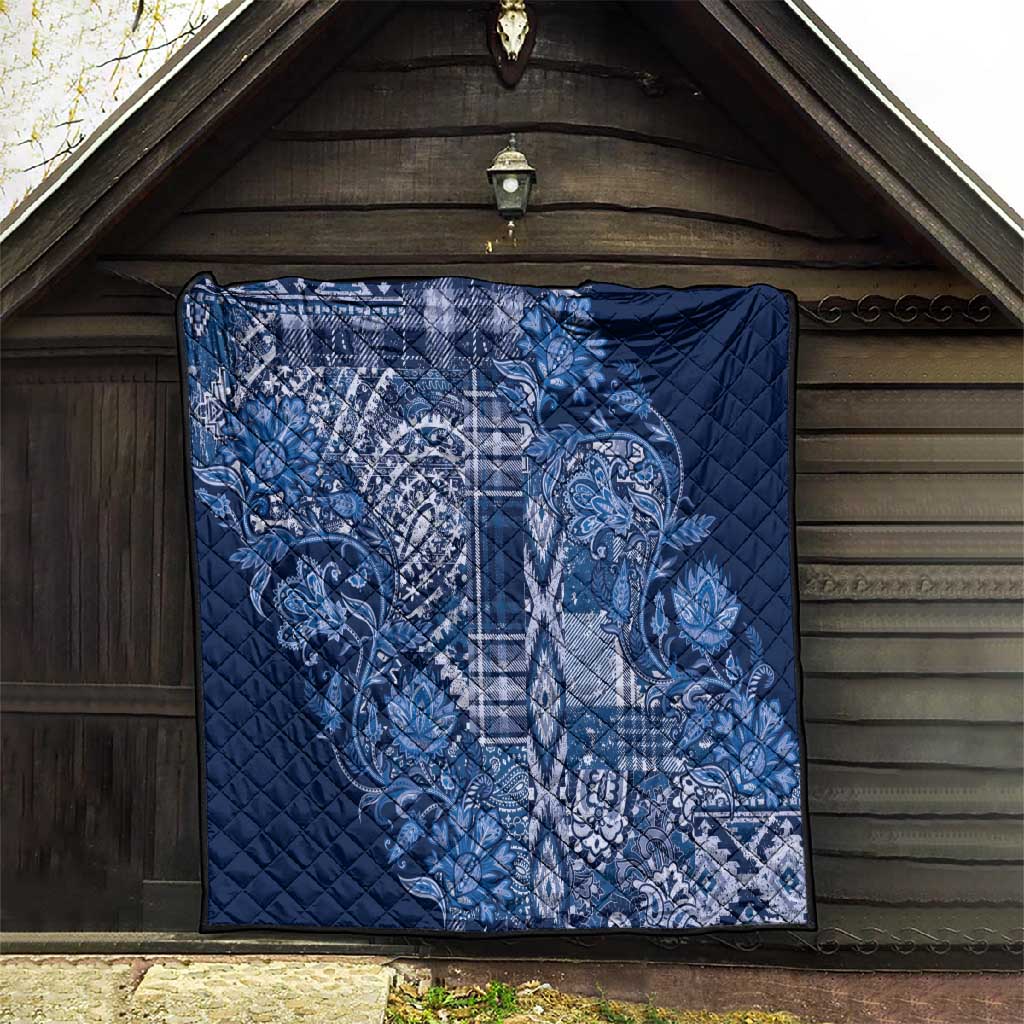 Afro Floral mix Maasai Shuka Quilt Blue Moitf LT9