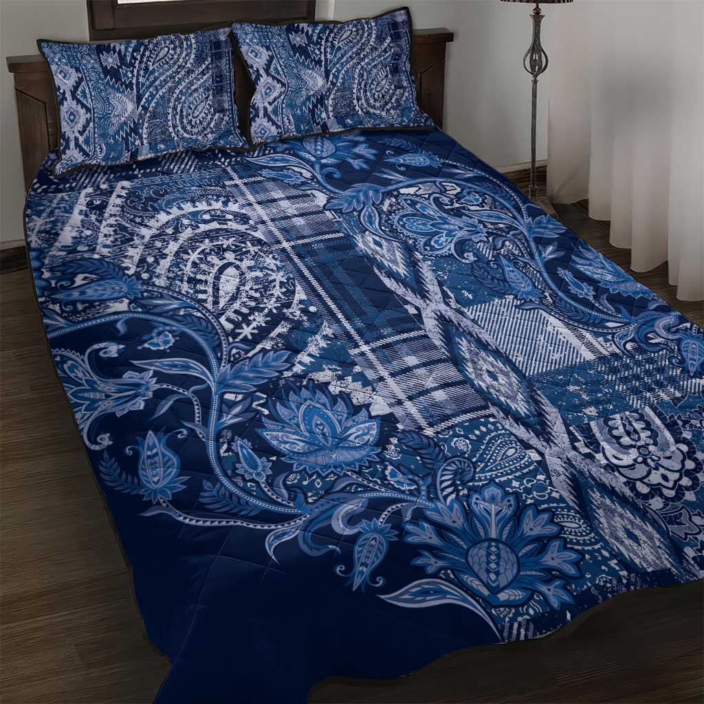 Afro Floral mix Maasai Shuka Quilt Bed Set Blue Moitf LT9