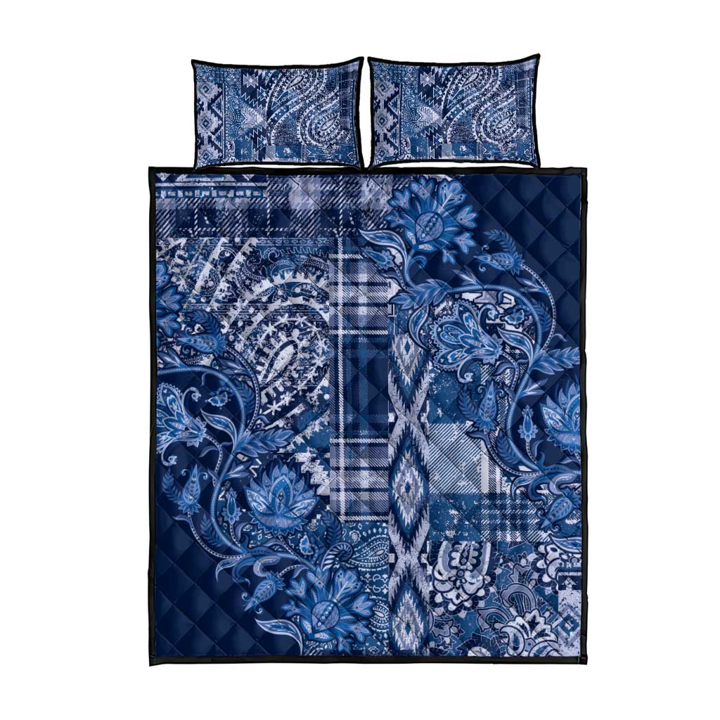 Afro Floral mix Maasai Shuka Quilt Bed Set Blue Moitf LT9