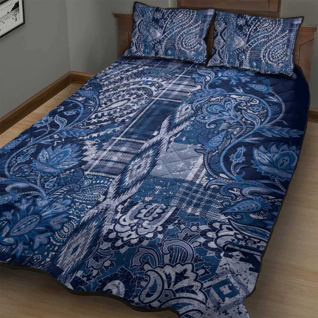 Afro Floral mix Maasai Shuka Quilt Bed Set Blue Moitf LT9