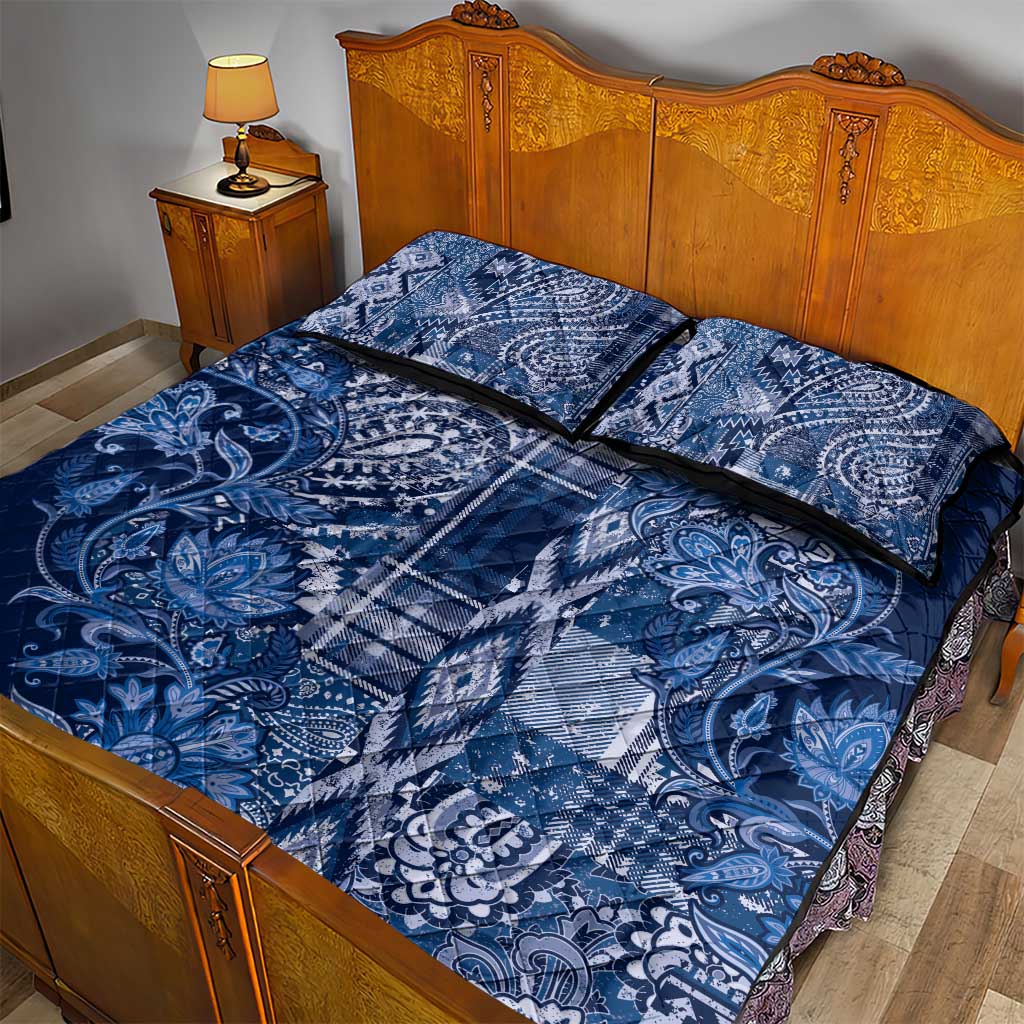 Afro Floral mix Maasai Shuka Quilt Bed Set Blue Moitf LT9