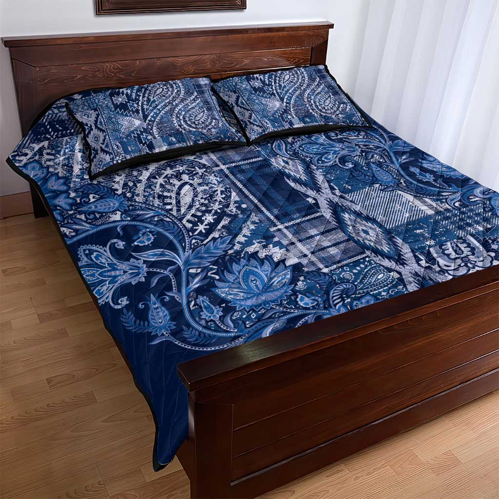 Afro Floral mix Maasai Shuka Quilt Bed Set Blue Moitf LT9