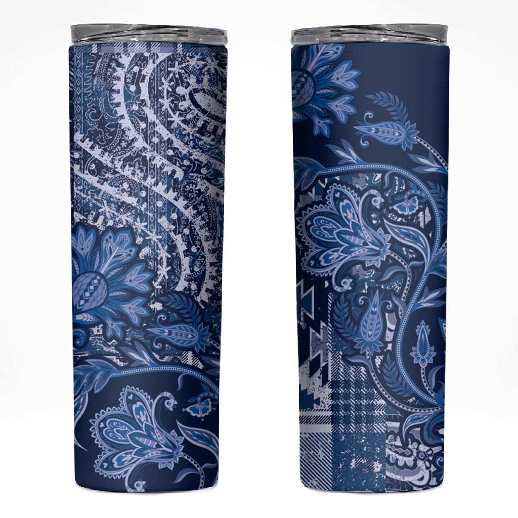 Afro Floral mix Maasai Shuka Skinny Tumbler Blue Moitf LT9