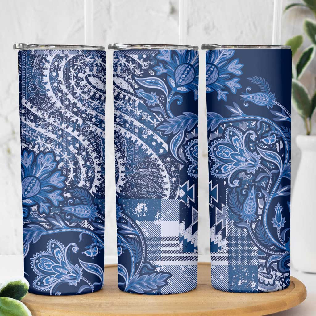 Afro Floral mix Maasai Shuka Skinny Tumbler Blue Moitf LT9