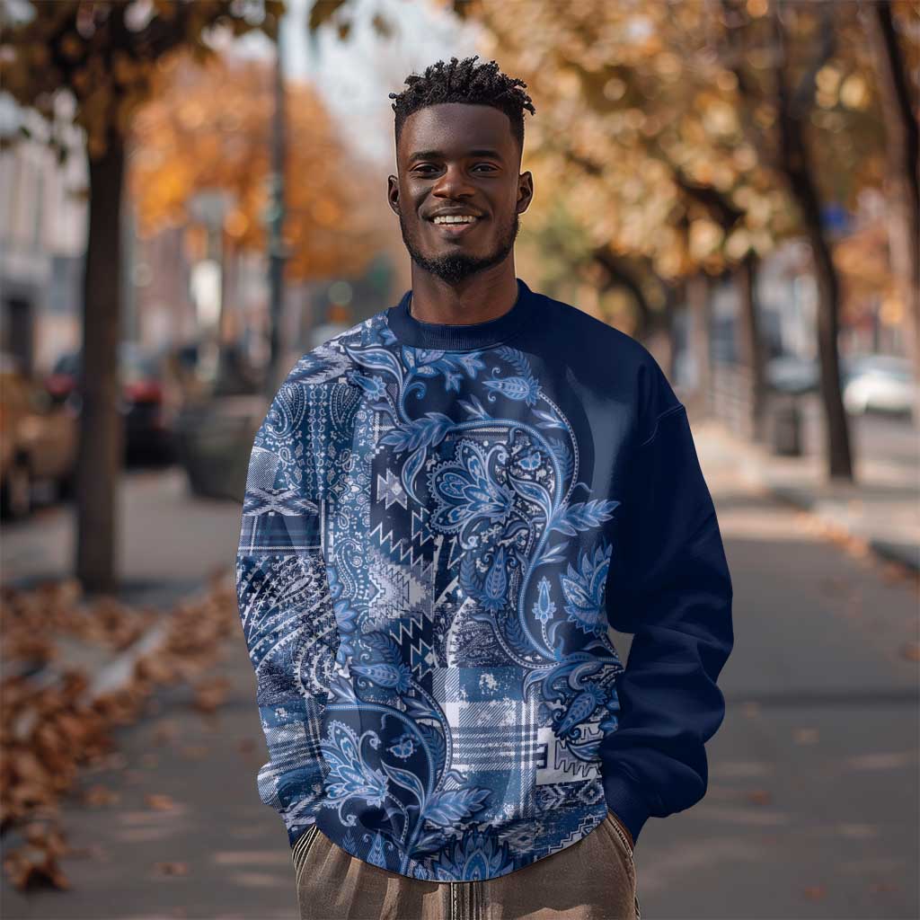 Afro Floral mix Maasai Shuka Sweatshirt Blue Moitf LT9