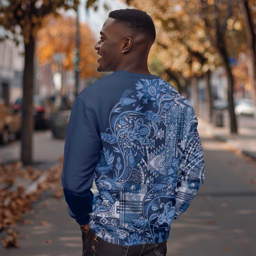 Afro Floral mix Maasai Shuka Sweatshirt Blue Moitf LT9