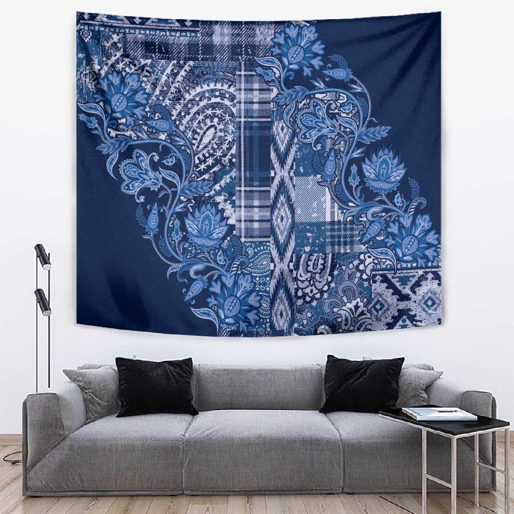 Afro Floral mix Maasai Shuka Tapestry Blue Moitf LT9