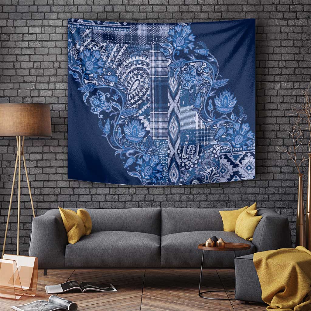 Afro Floral mix Maasai Shuka Tapestry Blue Moitf LT9