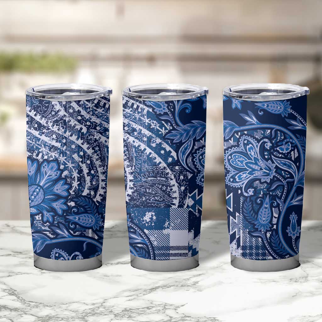 Afro Floral mix Maasai Shuka Tumbler Cup Blue Moitf LT9